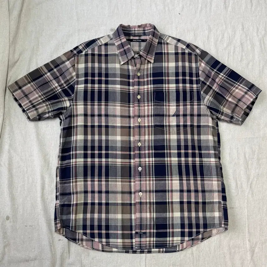 [BUNJANG] Nautica Over Check Short Sleeve Shirt L / 노티카 오버 체크 반팔 셔츠 L