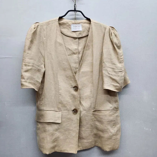 [BUNJANG] VOCAVACA 100% Linen Puff Sleeve Short Sleeve Jacket S / 보카바카 퍼프소매 린넨100% 반팔 자켓 S