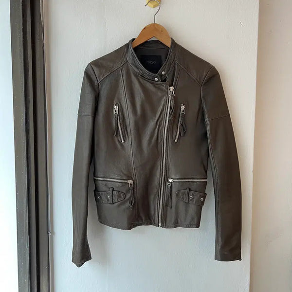 [BUNJANG] MAJE Brown Lambskin Leather Rider Jacket / [FREE] MAJE 브라운 양가죽 라이더 자켓