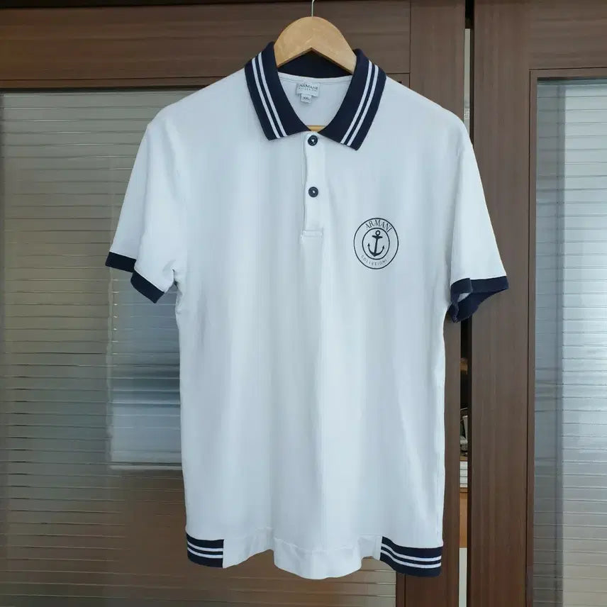 [BUNJANG] Armani Collezioni Navy Anchor Logo Short Sleeve Polo Shirt XL / 아르마니 꼴레지오니 반팔 카라티 네이비 배색 앵커 로고 XL