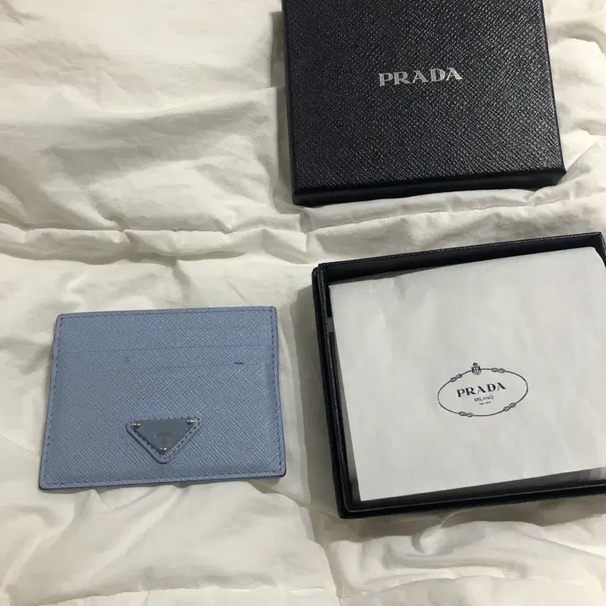 [BUNJANG] Prada Triangle Logo Card Holder Blue / 프라다 카드지갑 블루