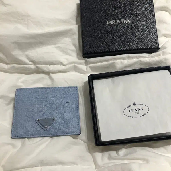 [BUNJANG] Prada Triangle Logo Card Holder Blue / 프라다 카드지갑 블루