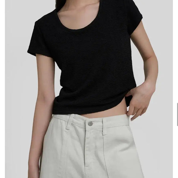 [BUNJANG] Poneck Black Textured Short Sleeve T-Shirt / 포네크 블랙 텍스처 반팔 티셔츠