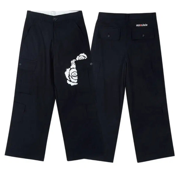 [BUNJANG] Miss Rulz Fire Rose Pants Black L / 미스룰즈 파이어 로즈 팬츠 블랙 L
