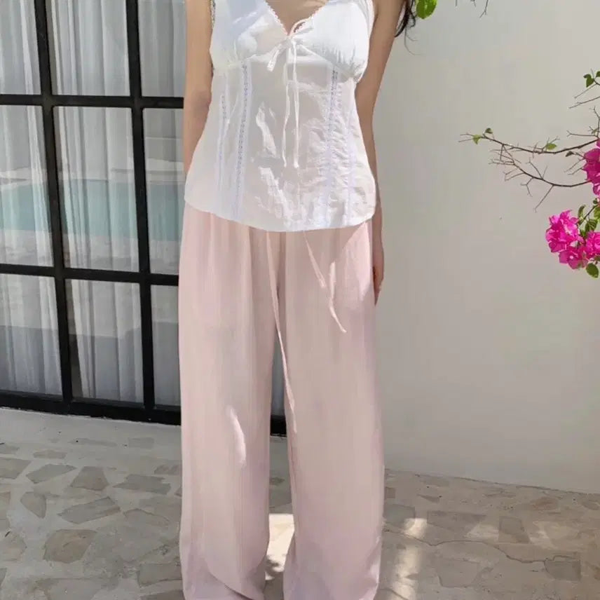 [BUNJANG] Leeds Linen Bending Pants Baby Pink Short / leeds 리즈 린넨 밴딩 팬츠 베이비핑크 숏