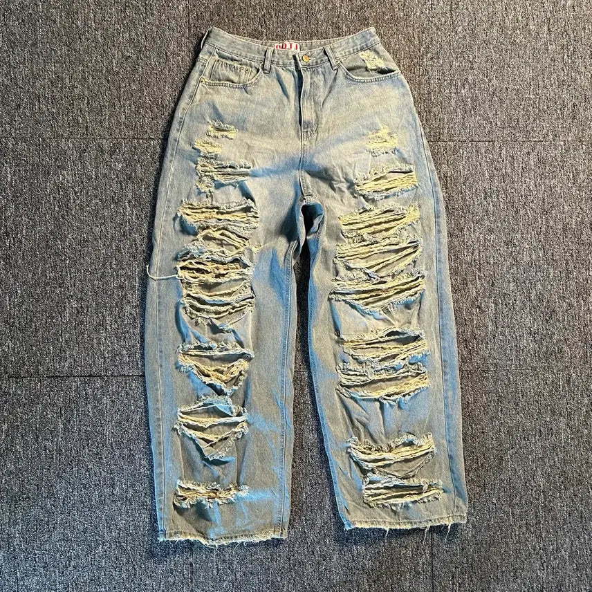[BUNJANG] OOTJ Distressed Wide Denim Pants / OOTJ 디스트로이드 데미지 와이드 데님 팬츠