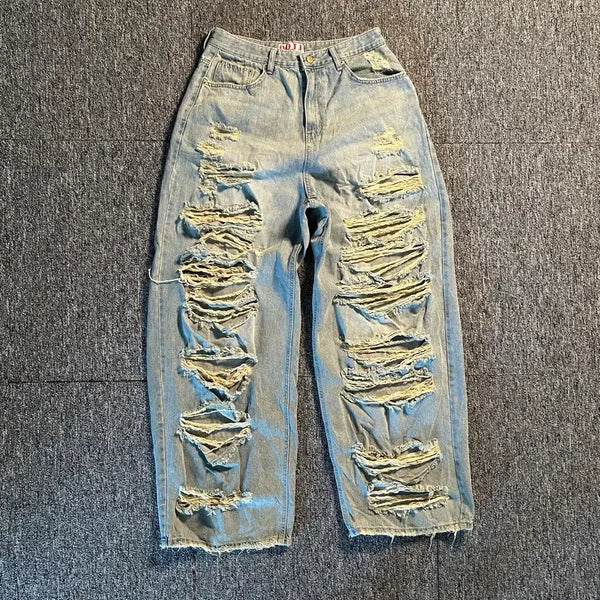 [BUNJANG] OOTJ Distressed Wide Denim Pants / OOTJ 디스트로이드 데미지 와이드 데님 팬츠