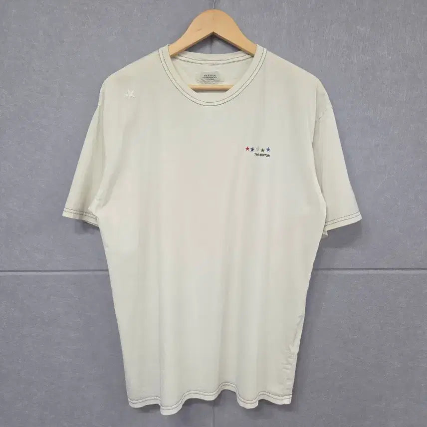 [BUNJANG] The Editor Multi Star Embroidered Short Sleeve T-Shirt (Cream/Ivory, Size L) / THE EDITOR (디에디터) 멀티 스타 자수 반팔 티셔츠