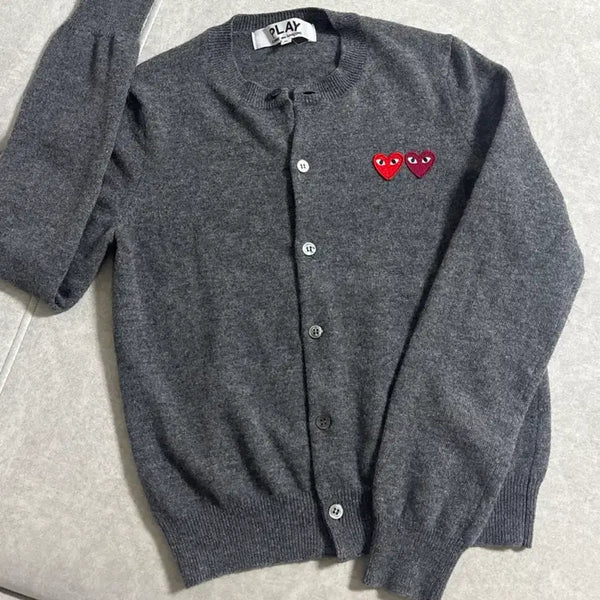 [BUNJANG] Comme des Garçons Play Double Heart Logo Cardigan Women's S / 꼼데가르송 더플하트 와펜 가디건 여성s