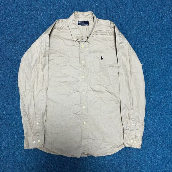 [BUNJANG] Polo Ralph Lauren Beige Solid Shirt XL / 폴로 랄프로렌 베이지 솔리드 셔츠 XL