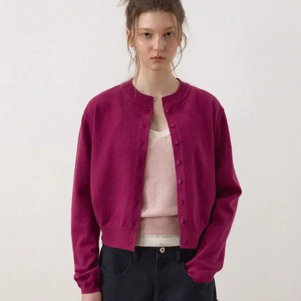 [BUNJANG] Hane Essential Round Cardigan Magenta / 하네 에센셜 라운드 가디건 마젠타