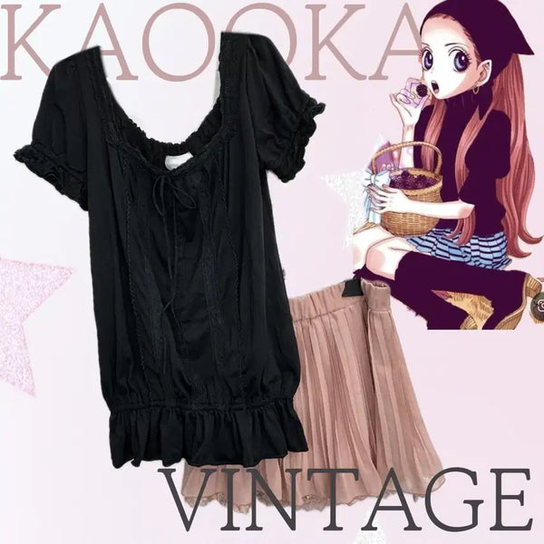 [BUNJANG] Japanese Vintage Jirai Kei Sweet Lolita Chocolate Frill Mini Skirt Coordination Set / 일본빈티지 지뢰계 슈슈룬 러블리 쇼콜라 프릴 미니스커트 코디세트