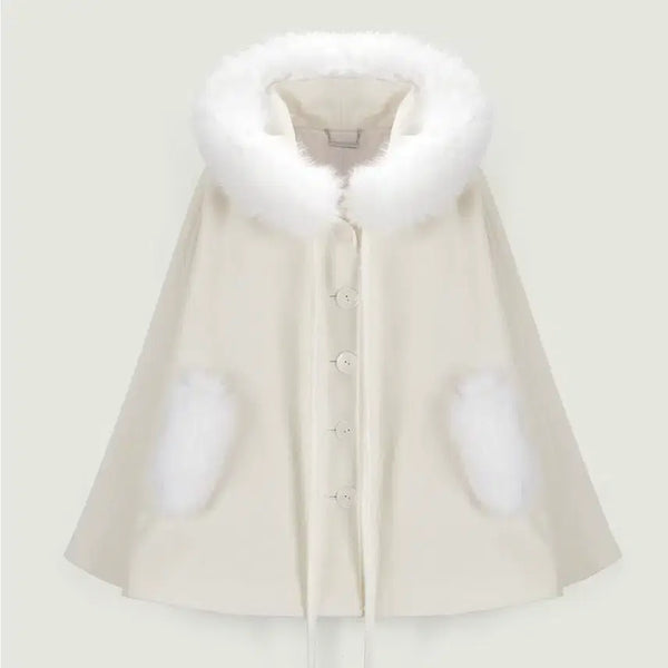 [BUNJANG] Thetis Real Faux Fur Snow Cape Coat / 더티스 리얼 폭스퍼 스노우 케이프 코트