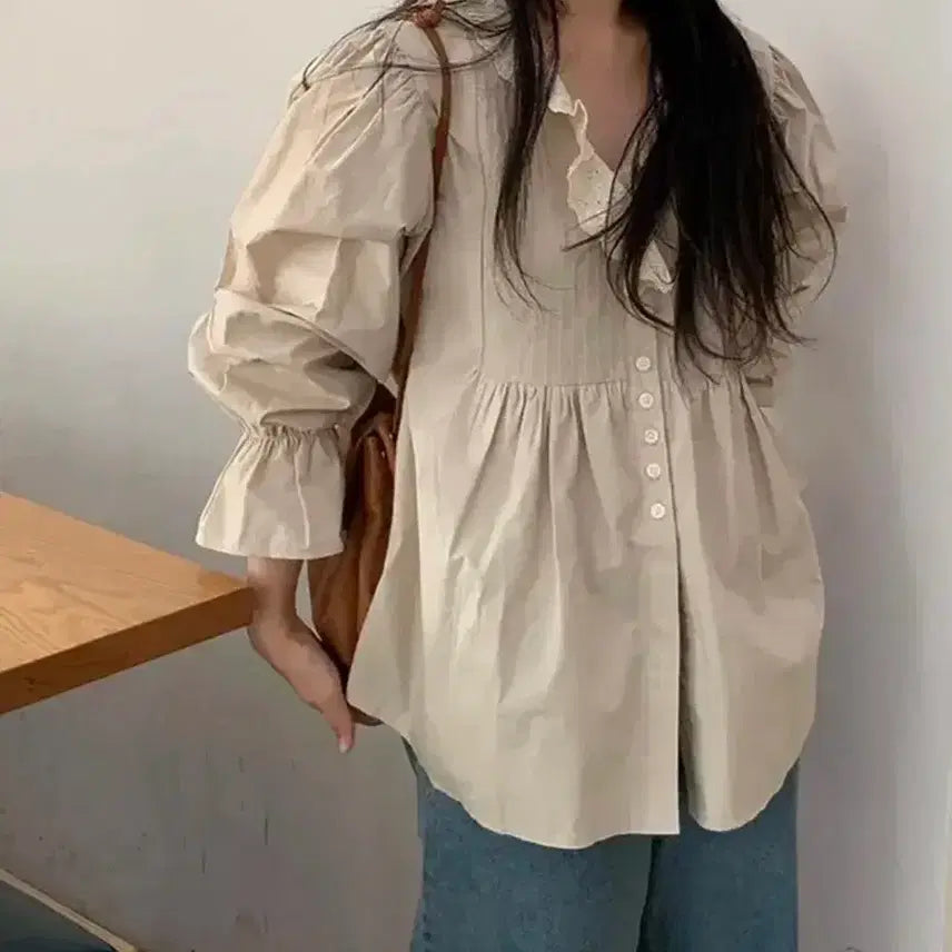 [BUNJANG] Linen Blend Blouse / 리넨느 블라우스