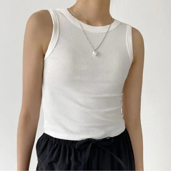 [BUNJANG] Ablley Ribbed Spandex Round Crop Tank Top Black / (새상품) 에이블리 골지 스판 라운드 크롭 나시티 검은색