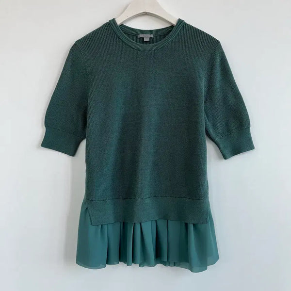 [BUNJANG] COS Green Shirring Layer Short Sleeve Knit Top S / COS 코스 그린 셔링 레이어 반팔 니트 S