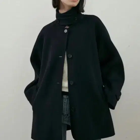 [BUNJANG] Ring Seoul Black Merino Wool Half Coat / 링서울 블랙 메리노 울 하프 코트 새상품