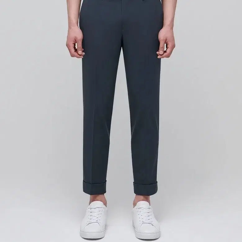 [BUNJANG] Musinsa Standard Tapered Turn-up Hidden Banding Crop Slacks [Blue Grey] / 무신사 스탠다드 테이퍼드 턴업 히든 밴딩 크롭 슬랙스 [블루 그레이]