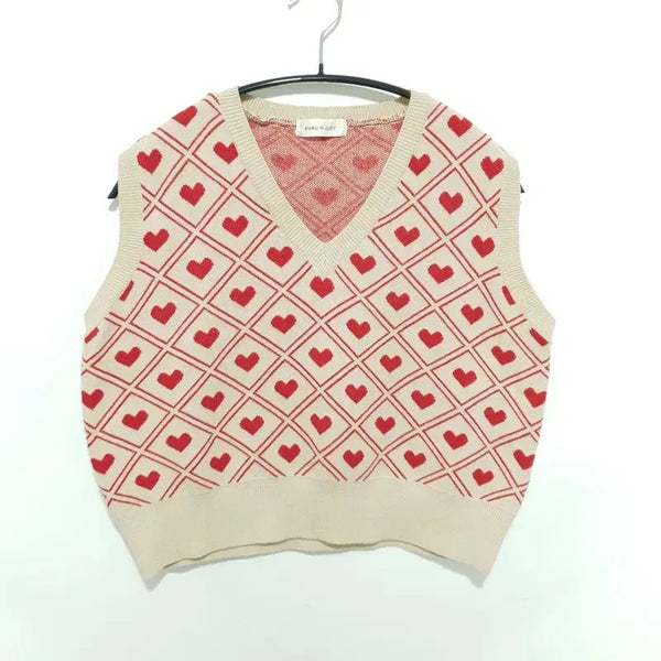 [BUNJANG] BooRue & Judy Heart Knit Crop Vest / 부루앤쥬디 하트 니트 크롭 조끼 F_M2607