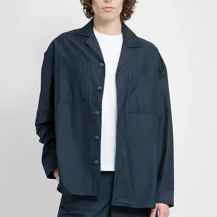 [BUNJANG] Maison Kitsuné Logo Embroidered Oversized Shirt Navy L / 메종키츠네 로고 자수 오버 셔츠 네이비 L