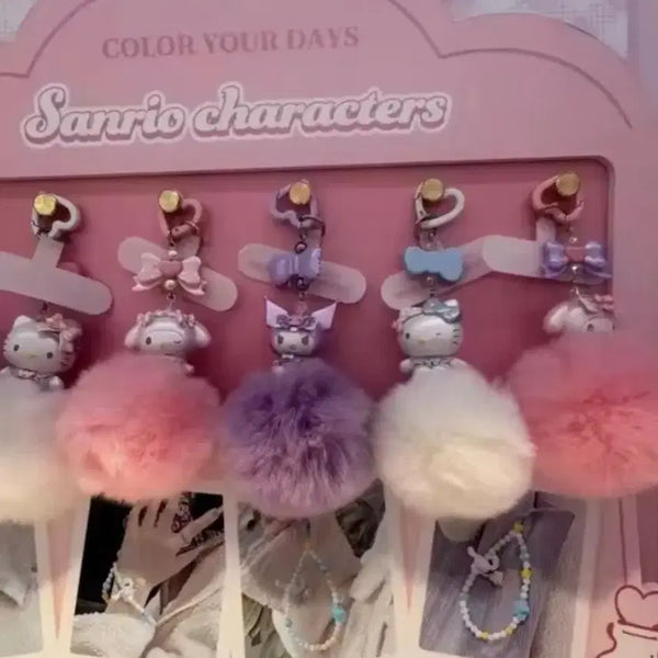 [BUNJANG] Sanrio Pompom Charm Keychain Strap Set - Hello Kitty, Kuromi, My Melody / 정품) 산리오 헬로키티 폼폼키링 백참 쿠로미 마이멜로디 폰스트랩