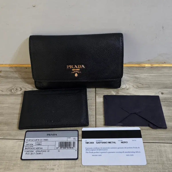 [BUNJANG] Prada Saffiano Metal Card Wallet Black / [정품/개런티카드]프라다 사피아노 메탈 카드 지갑 블랙 보조지갑