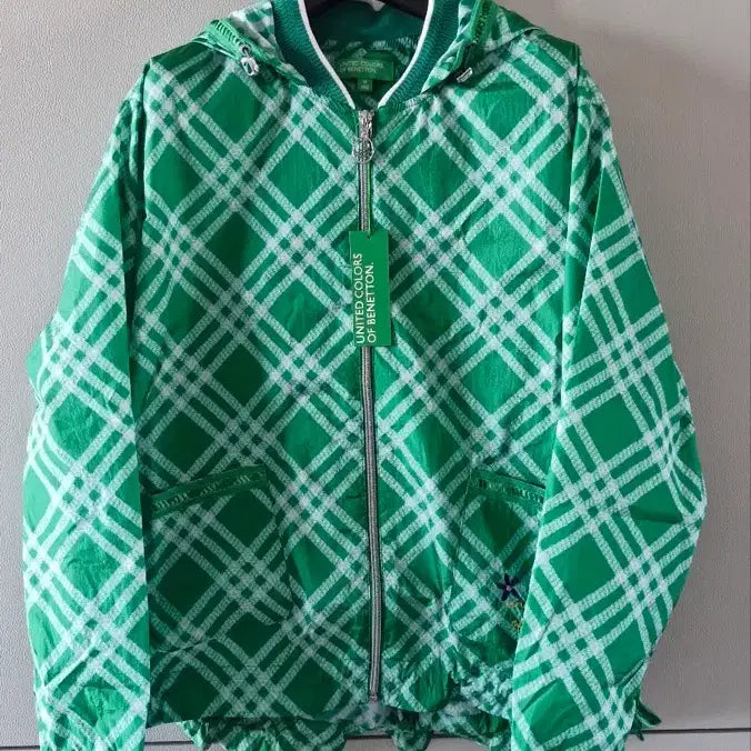 [BUNJANG] Benetton Hooded Jumper Green Check Pattern / (새상품) 베네통 후드 점퍼