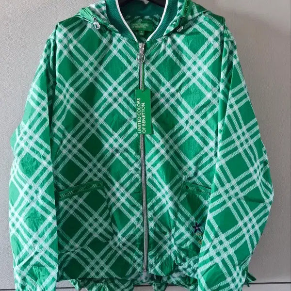 [BUNJANG] Benetton Hooded Jumper Green Check Pattern / (새상품) 베네통 후드 점퍼