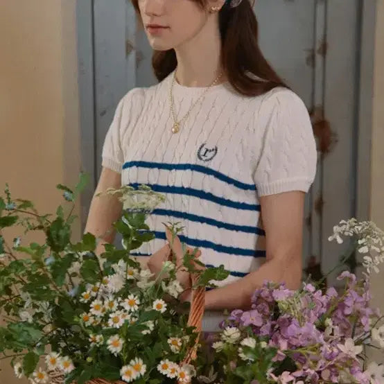 [BUNJANG] Rola Rola Cable Knit White Blue / 로라로라 케이블 니트 화이트블루
