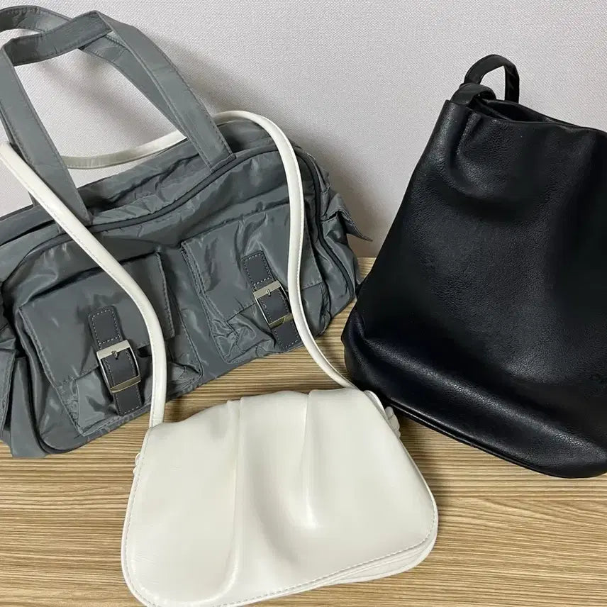 [BUNJANG] Tote Bag 3-Piece Set (Black, White, Gray) / 가방 2종 세트 (검정/흰색)