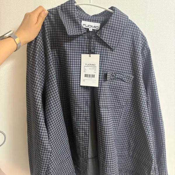 [BUNJANG] Tuomio RUFFLE CHECK SHIRT Navy Size 1 / 원가 12만) 뚜오미오 Tuomio RUFFLE shirt 체크 셔츠