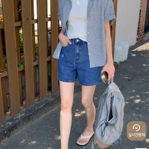 [BUNJANG] Real Coco Mid-Blue Denim Shorts / 리얼코코 데님 중청 반바지 쇼츠 숏팬츠