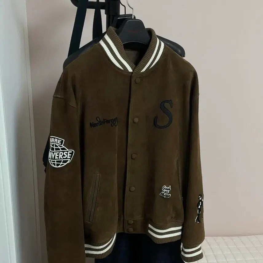 [BUNJANG] STU Suede Varsity Jacket Large / stu 스웨이드 바시티 L