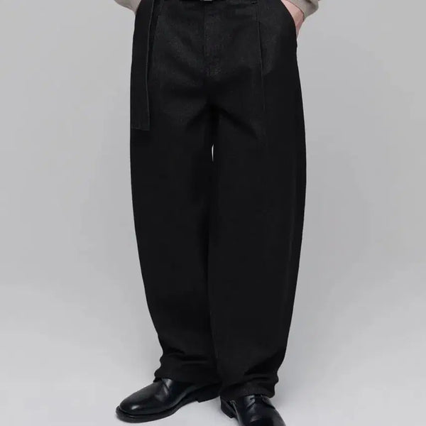 [BUNJANG] Musinsa Standard Belted Semi Balloon Denim Pants [Low Black] / (새상품/27) 무탠다드 벨티드 세미벌룬 데님 팬츠 [로우 블랙]무신사