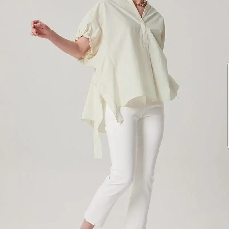 [BUNJANG] TIME by TIME Side String Asymmetrical Blouse / (프리사이즈)한섬 타임 사이드 스트링 언발 블라우스