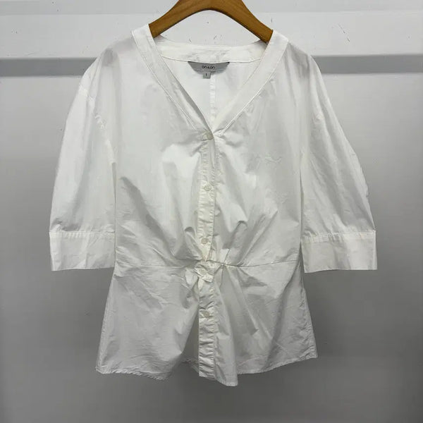 [BUNJANG] ON & ON Twist V-Neck Short Sleeve Blouse / 온앤온 트위스트 브이넥 셔츠 블라우스 55