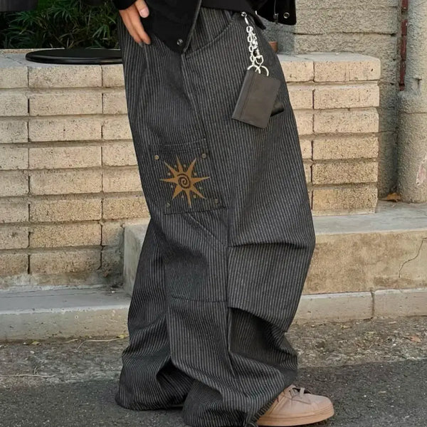 [BUNJANG] Striped Wide Balloon Fit Printed Pants / 스트라이프 와이드 벌룬핏 프린팅 바지
