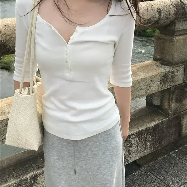 [BUNJANG] Archive J2U Linen Button T-Shirt Ivory / 아카이브 제이투유 린 버튼 티셔츠 아이보리