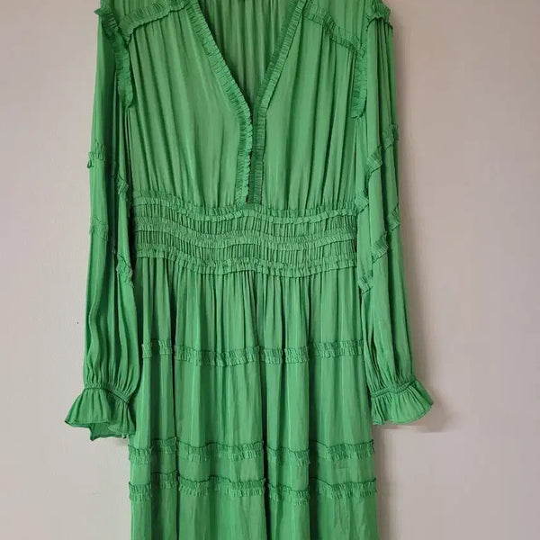 [BUNJANG] Maje Satin Frill Mini Dress Green S / 1회착) Maje 마쥬 새틴 프릴 미니 원피스 그린 S