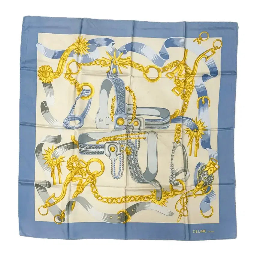 [BUNJANG] Celine Silk Large Scarf Light Blue 88x88 / [정품] 셀린느 실크 대형 스카프 라이트블루 88x88