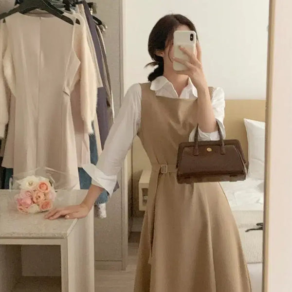 [BUNJANG] FABBIE Cappuccino Square Waist Adjustable Bustier Dress / 퍼빗 카푸치노 스퀘어 허리조절 뷔스티에 원피스