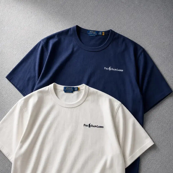 [BUNJANG] Polo Ralph Lauren Heavyweight Lettering Embroidered T-Shirt White/Navy / 폴로 헤비웨이트 레터링 자수 반팔티 화이트/네이비 미개봉 새상품