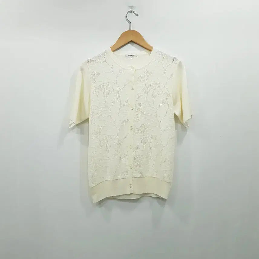 [BUNJANG] Vintage Japanese Linen Short Sleeve Cardigan - Women's L / JPN 빈티지 펀칭 모리걸 하구미룩 린넨 마 반팔 가디건 여L R339