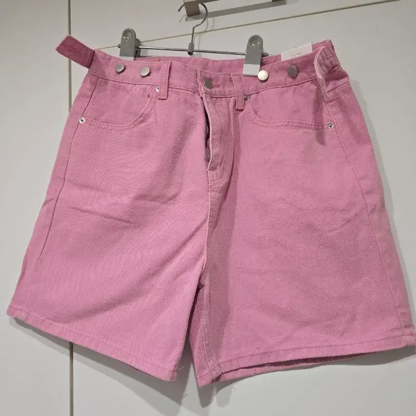 [BUNJANG] Light Blue Pink Denim Belted Shorts / 연청 핑크색 데님 비죠 반바지