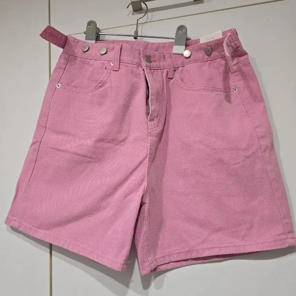 [BUNJANG] Light Blue Pink Denim Belted Shorts / 연청 핑크색 데님 비죠 반바지