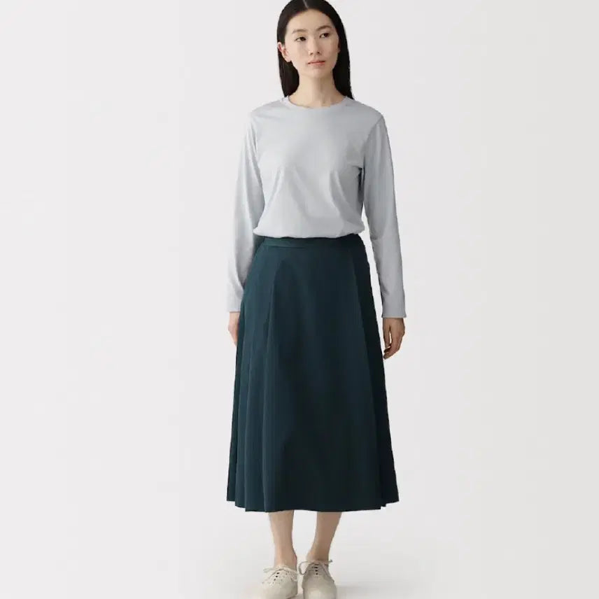 [BUNJANG] Muji Pintuck Flare Skirt Navy / 무인양품 핀턱 플레어 스커트 M 네이비