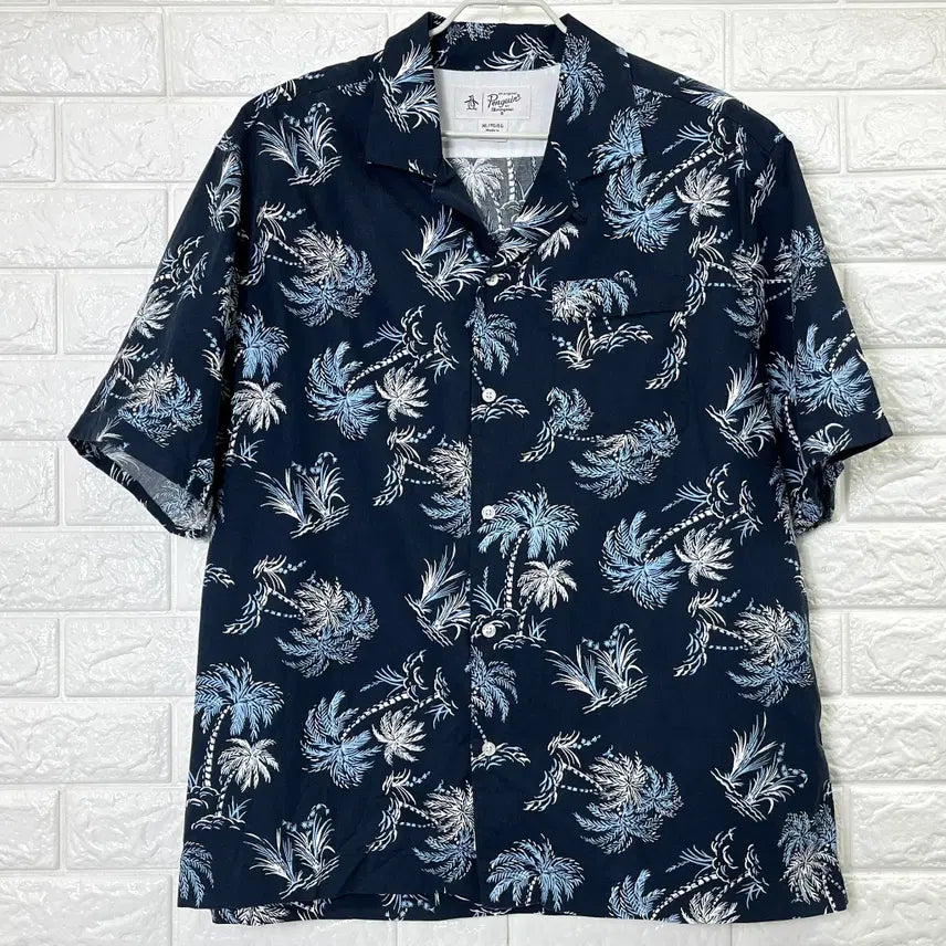 [BUNJANG] Munsingwear Men's Hawaiian Palm Tree Pattern Short Sleeve Shirt XL / 먼싱웨어 남성 하와이안 야자수 패턴 반팔 셔츠 XL