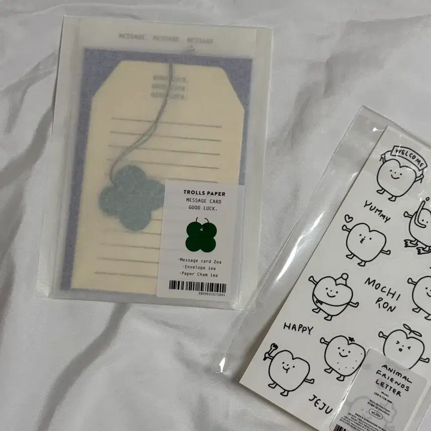 [BUNJANG] Trolls Paper Four-Leaf Clover Message Card & Sticker Set / (새상품) 트롤스페이퍼 네잎클로버 메시지 카드 편지지 스티커 세트