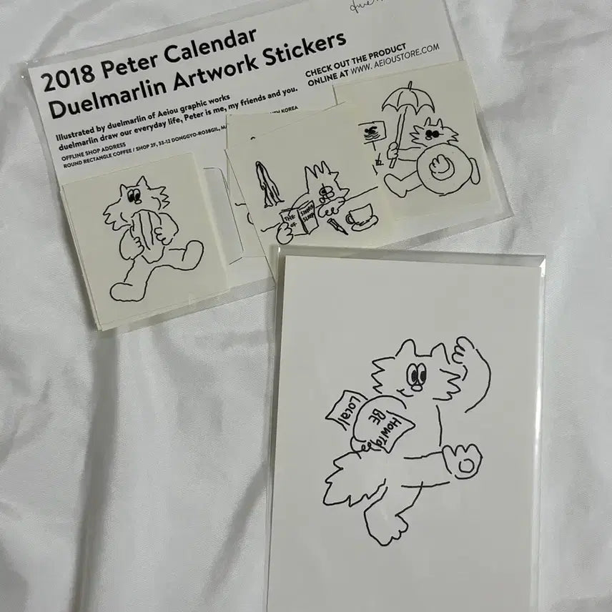 [BUNJANG] Aeiou x Duelmarlin Peter Cat Sticker & Postcard Set / 아에이오우 x 듀엘마를린 피터 고양이 스티커 엽서 세트