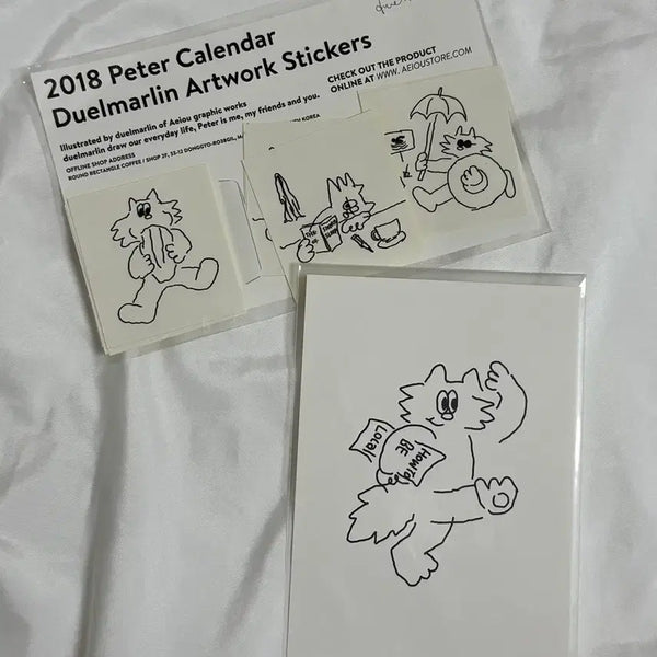 [BUNJANG] Aeiou x Duelmarlin Peter Cat Sticker & Postcard Set / 아에이오우 x 듀엘마를린 피터 고양이 스티커 엽서 세트